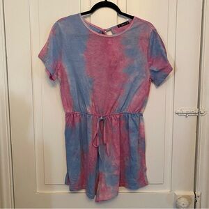 ✨shein pink and blue short sleeve tie dye romper✨